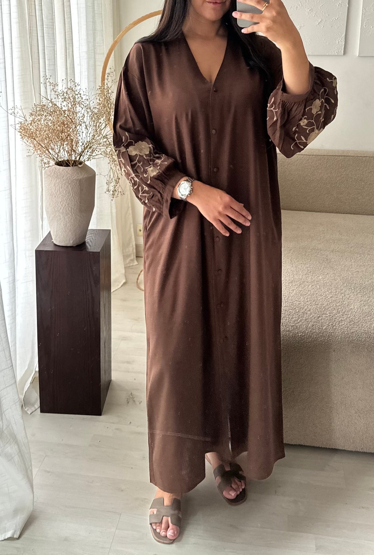 Robe brodée RIAD L2878 | Marron chocolat