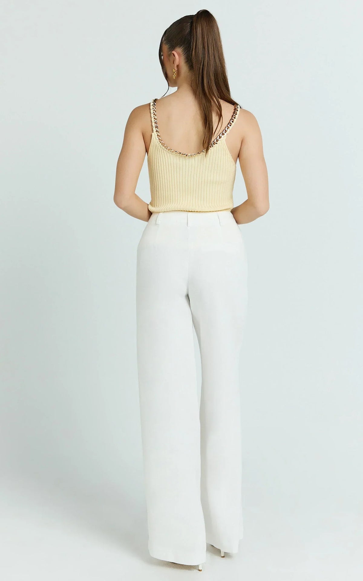 Evie Pants - Mid Rise Wide Leg Linen Blend Tailored Pants in White