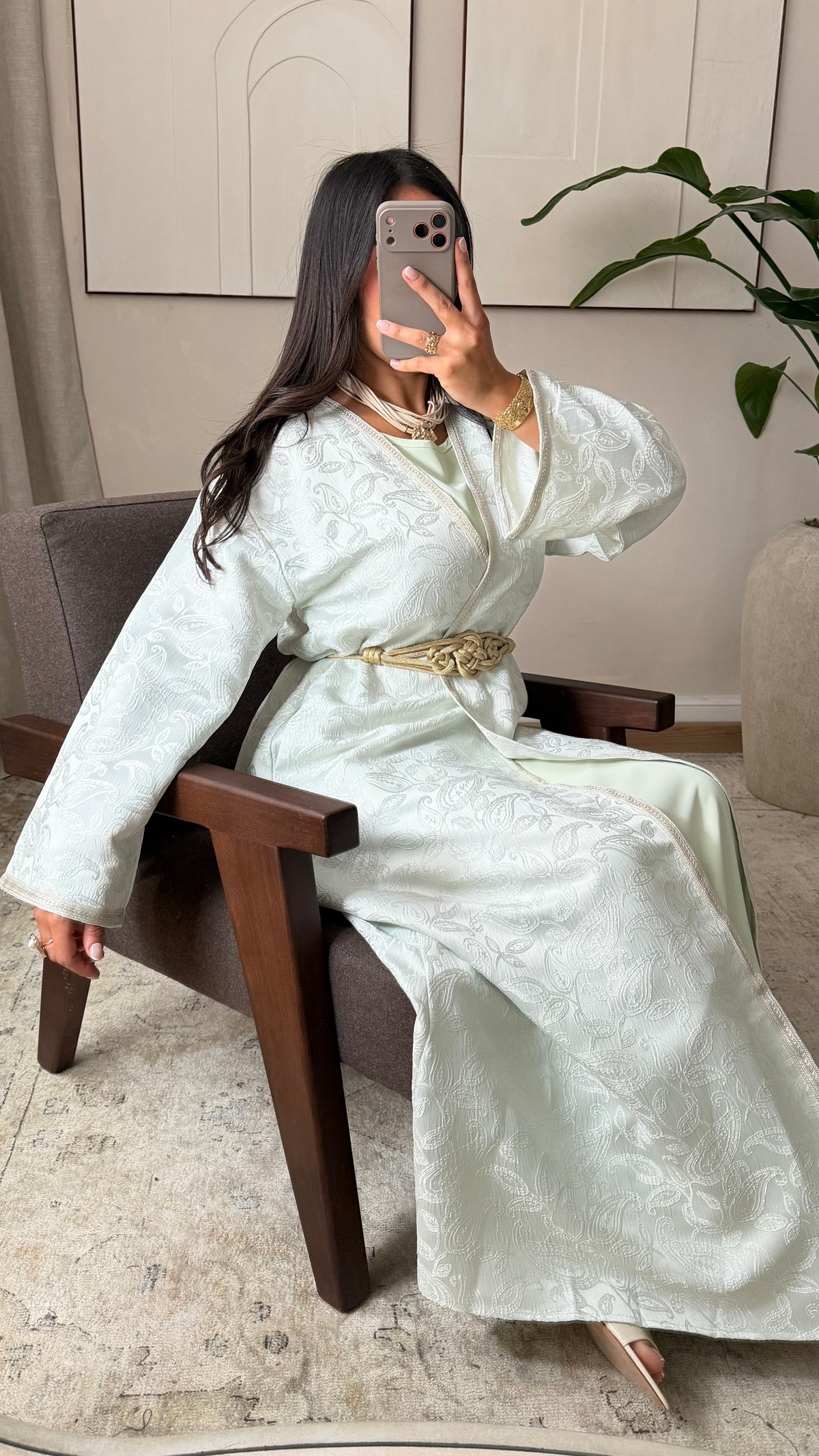Abaya Kimono Ensemble Deux Piece Vert Deau 1