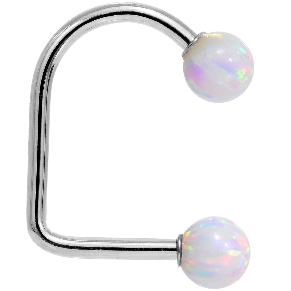 14k White Gold White 5mm Synthetic Opal Lippy Loop 14G 3/8