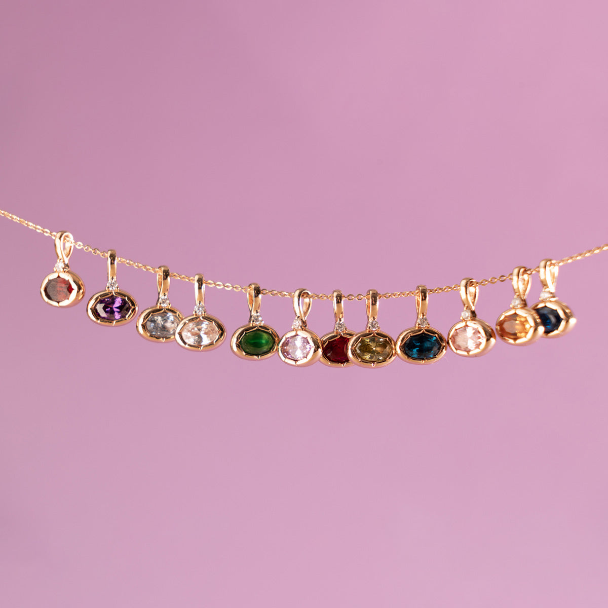Oval Birthstone Charm Necklace