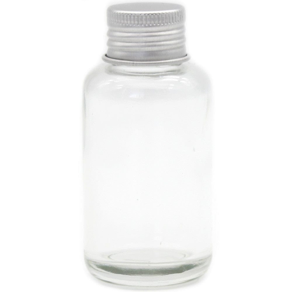 Clear Glass Round Bottle with Silver Lid - 50ml