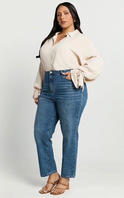 Billie Jeans - High Waisted Recycled Cotton Mom Denim Jeans in Dark Blue Wash
