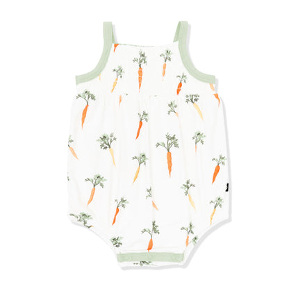 Smocked Bubble Romper in Carrot