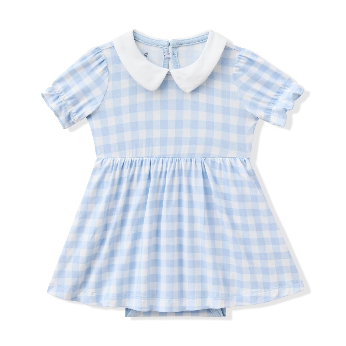 Peter Pan Collar Bodysuit Dress in Gingham Breeze