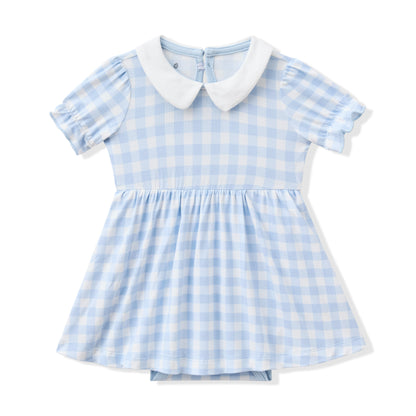 Peter Pan Collar Bodysuit Dress in Gingham Breeze