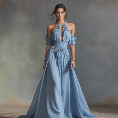 Solid-Color Halter Neck Midi Dress – 4 Colors, S–2XL
