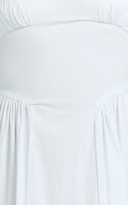 Donatella Midi Dress - Ruched Bust Fit And Flare Dress in White