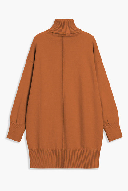 Black Solid Color Turtleneck Drop Shoulder Loose Sweater Dress