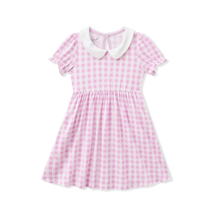 Peter Pan Collar Dress in Gingham Thistle