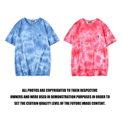 Bathing Ape T-Shirt Summer Ape Head Casual Tie-Dye Top T-shirt with Short Sleeves