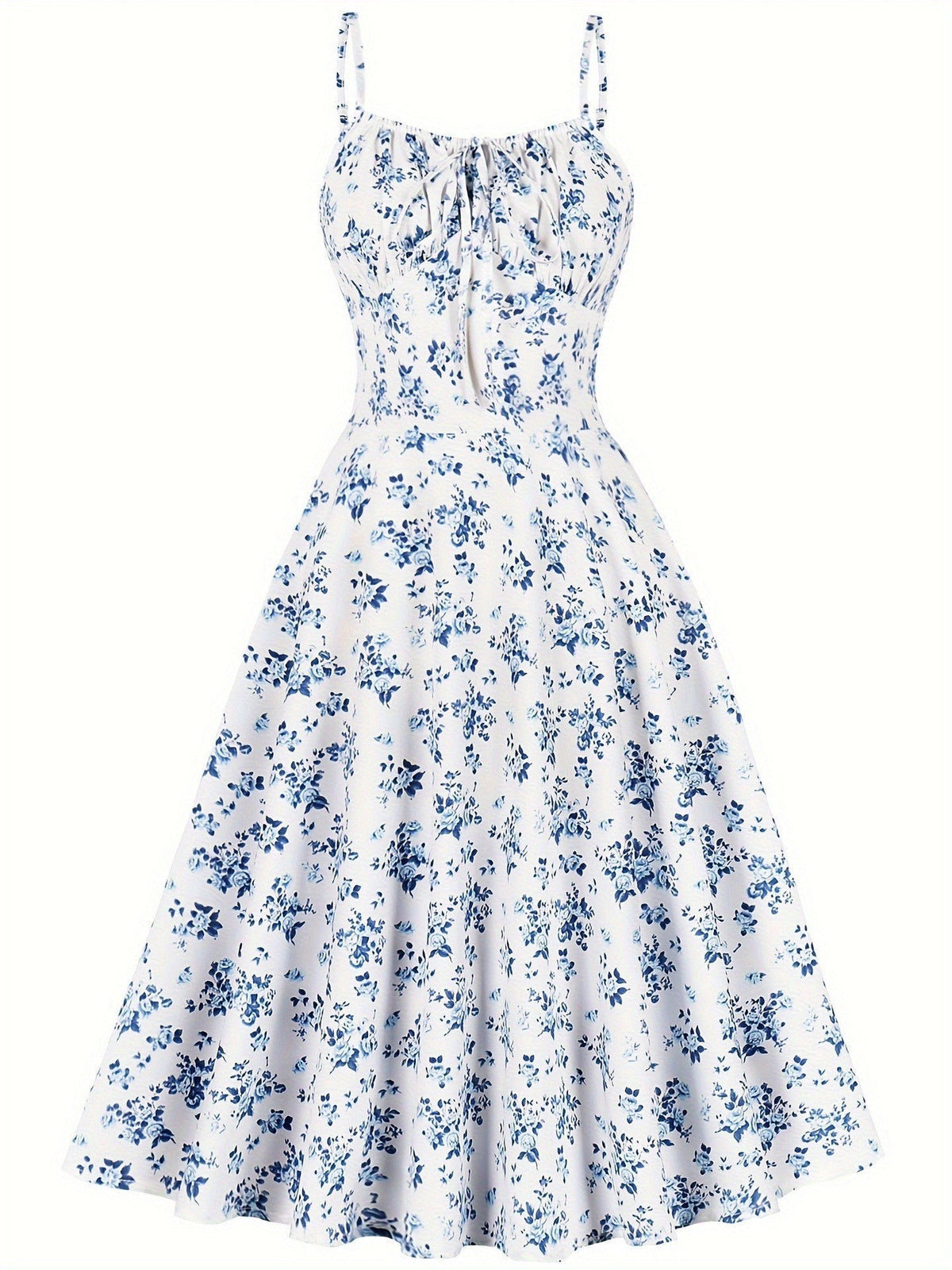 Floral Backless Bow-Tie Strappy Maxi Dress – Black & Blue, S–XXL
