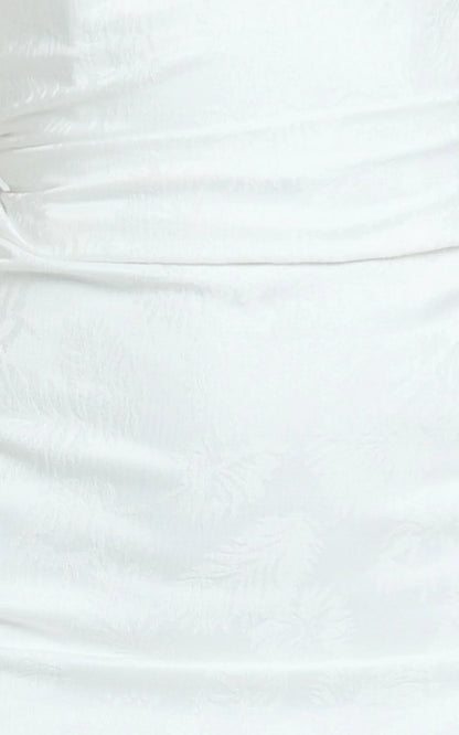 Indiana Midi Dress - Jacquard Square Neck Lace Back Fitted Dress in White