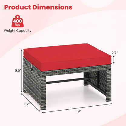 2 Pieces Patio PE Rattan Ottomans with Soft Zippered Cushions for Deck