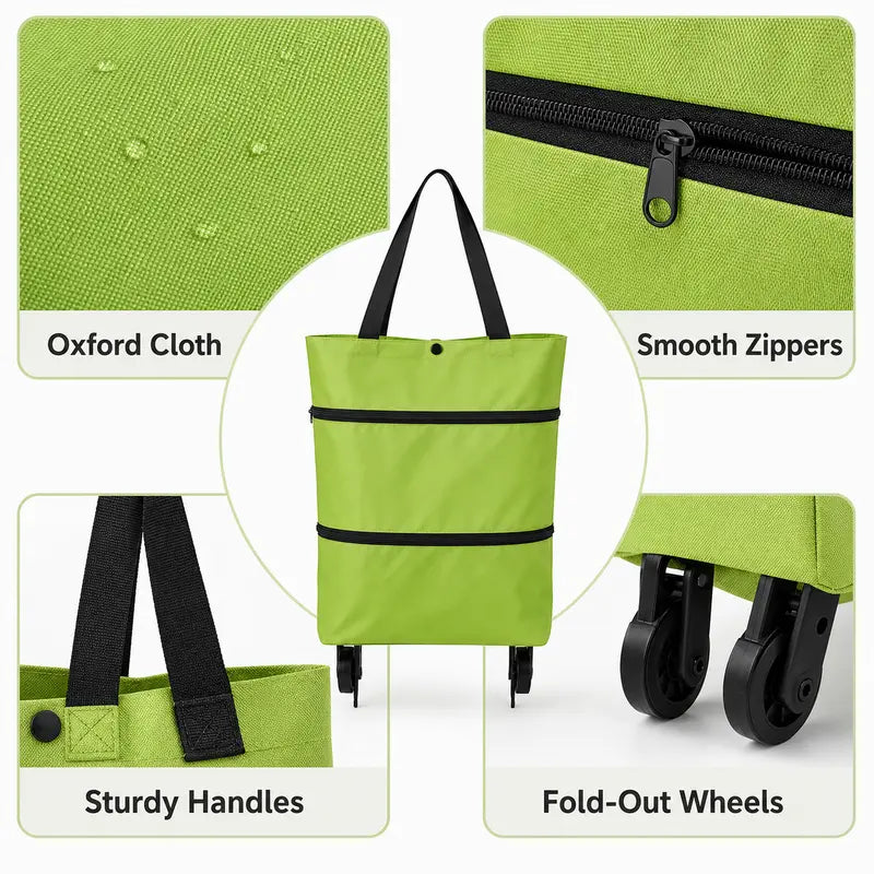 Foldable Rolling Shopping Bag with Wheels, Reusable Grocery Tote Cart🧳