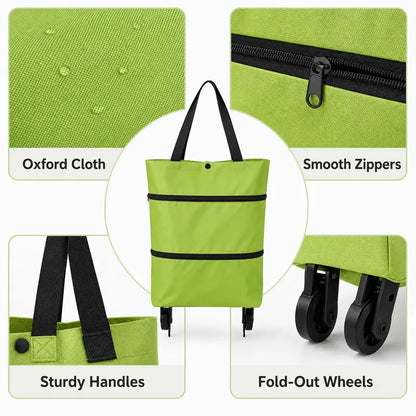Foldable Rolling Shopping Bag with Wheels, Reusable Grocery Tote Cart🧳