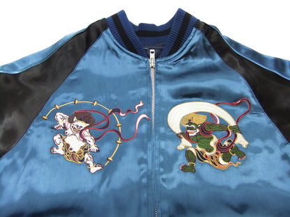 Japanesque Japanese Souvenir Jacket 3RSJ-003 Fujin Raijin Men's Sukajan Blue/Black
