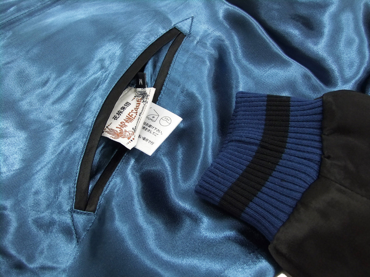 Japanesque Japanese Souvenir Jacket 3RSJ-003 Fujin Raijin Men's Sukajan Blue/Black