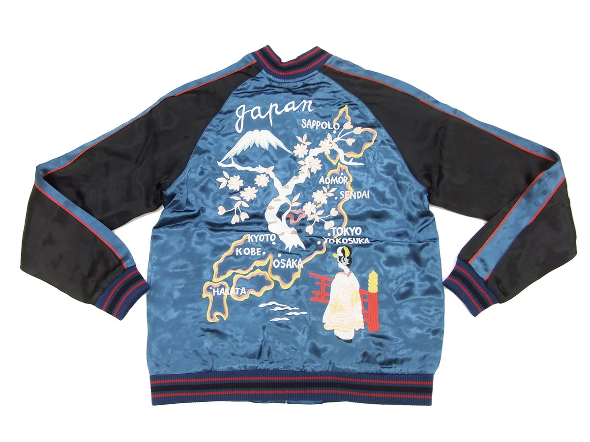 Japanesque Japanese Souvenir Jacket 3RSJ-029 Japan map Men's Sukajan Navy-Blue/Black