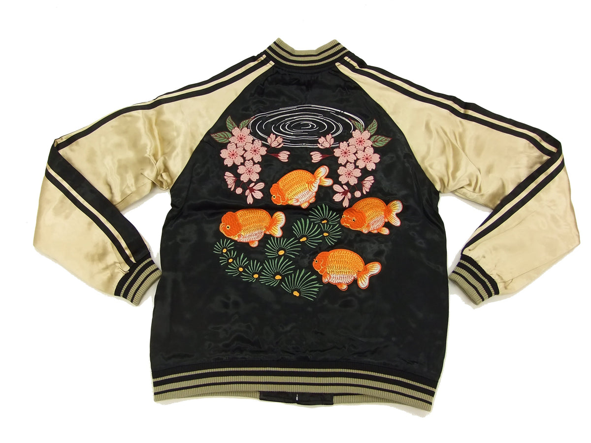 Japanesque Script Japanese Souvenir Jacket 3RSJ-031 Goldfish Men's Sukajan Black/Gold