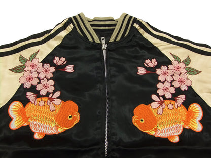 Japanesque Script Japanese Souvenir Jacket 3RSJ-031 Goldfish Men's Sukajan Black/Gold