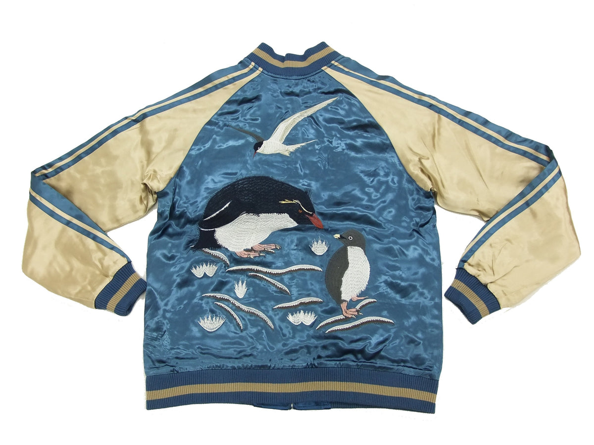 Japanesque Script Japanese Souvenir Jacket 3RSJ-036 Penguin Men's Sukajan Blue/Gold