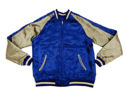 Japanesque Men's Japanese Souvenir Jacket Whale Breach Sukajan 3RSJ-041 Navy-Blue/Beige