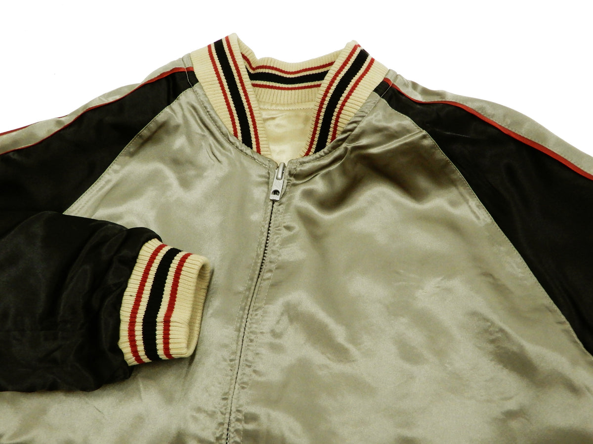 Japanesque Mens Japanese Souvenir Jacket Goldfish Bowl Sukajan 3RSJ-045 Beige/Black