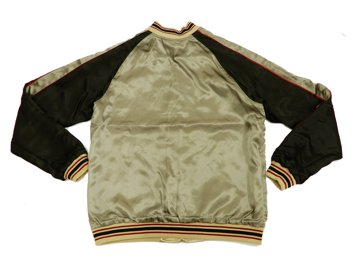 Japanesque Mens Japanese Souvenir Jacket Goldfish Bowl Sukajan 3RSJ-045 Beige/Black