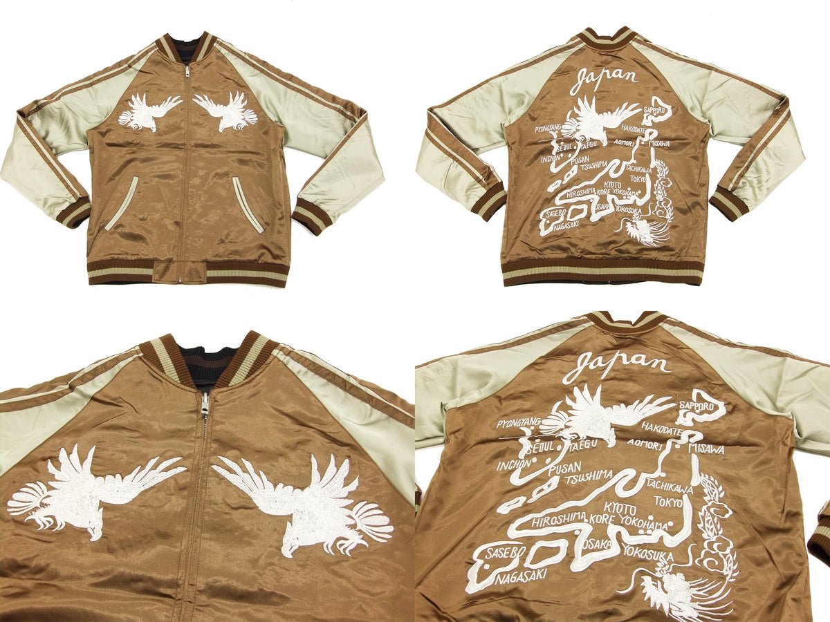Japanesque Script Japanese Souvenir Jacket 3RSJ-503 White tiger Men's Sukajan Black/Brown