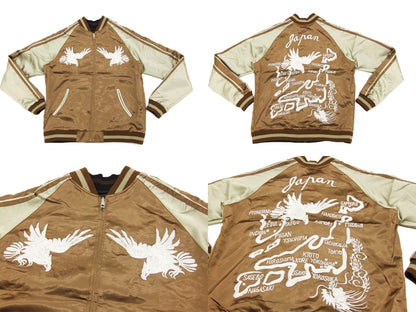 Japanesque Script Japanese Souvenir Jacket 3RSJ-503 White tiger Men's Sukajan Black/Brown