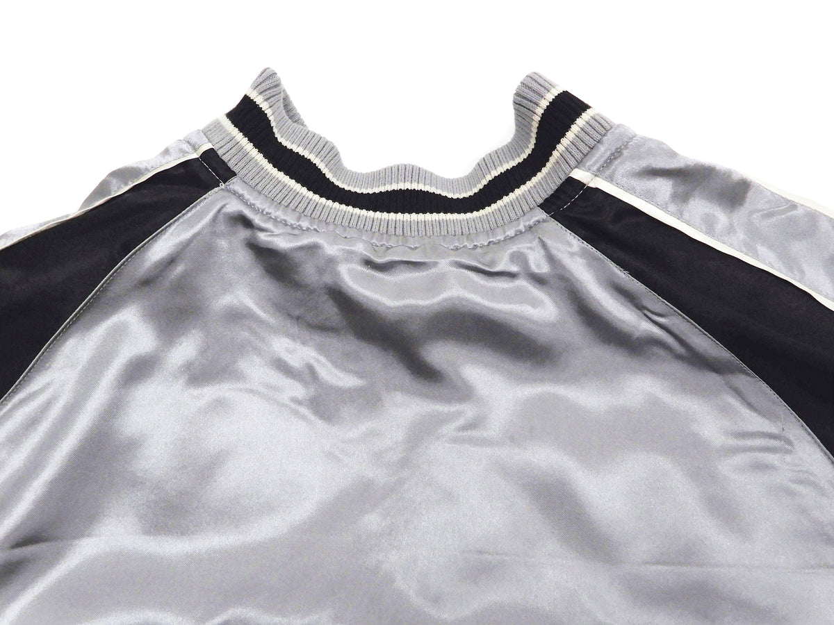 Japanesque Sukajan Men's Japanese Souvenir Jacket Japanese Bush Warbler 3RSJ-751 Gray/Black
