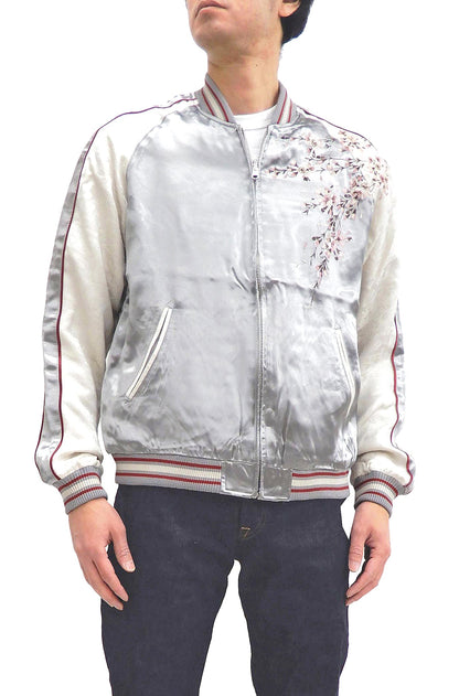 Japanesque Sukajan Jacket Men's Japanese Souvenir Jacket Weeping Cherry 3RSJ-753 Gray/Off