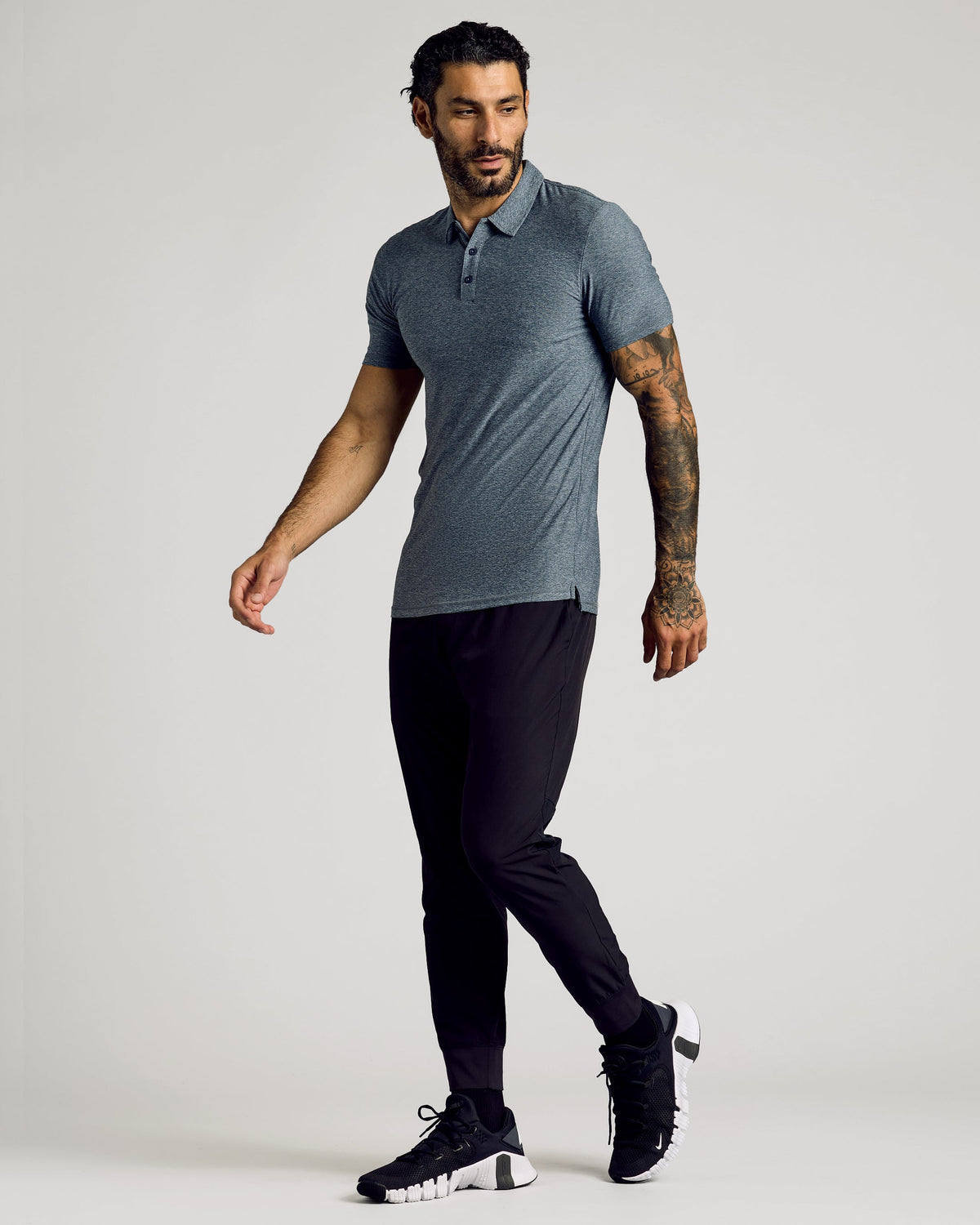 Heather Navy Short Sleeve Tall Active Polo