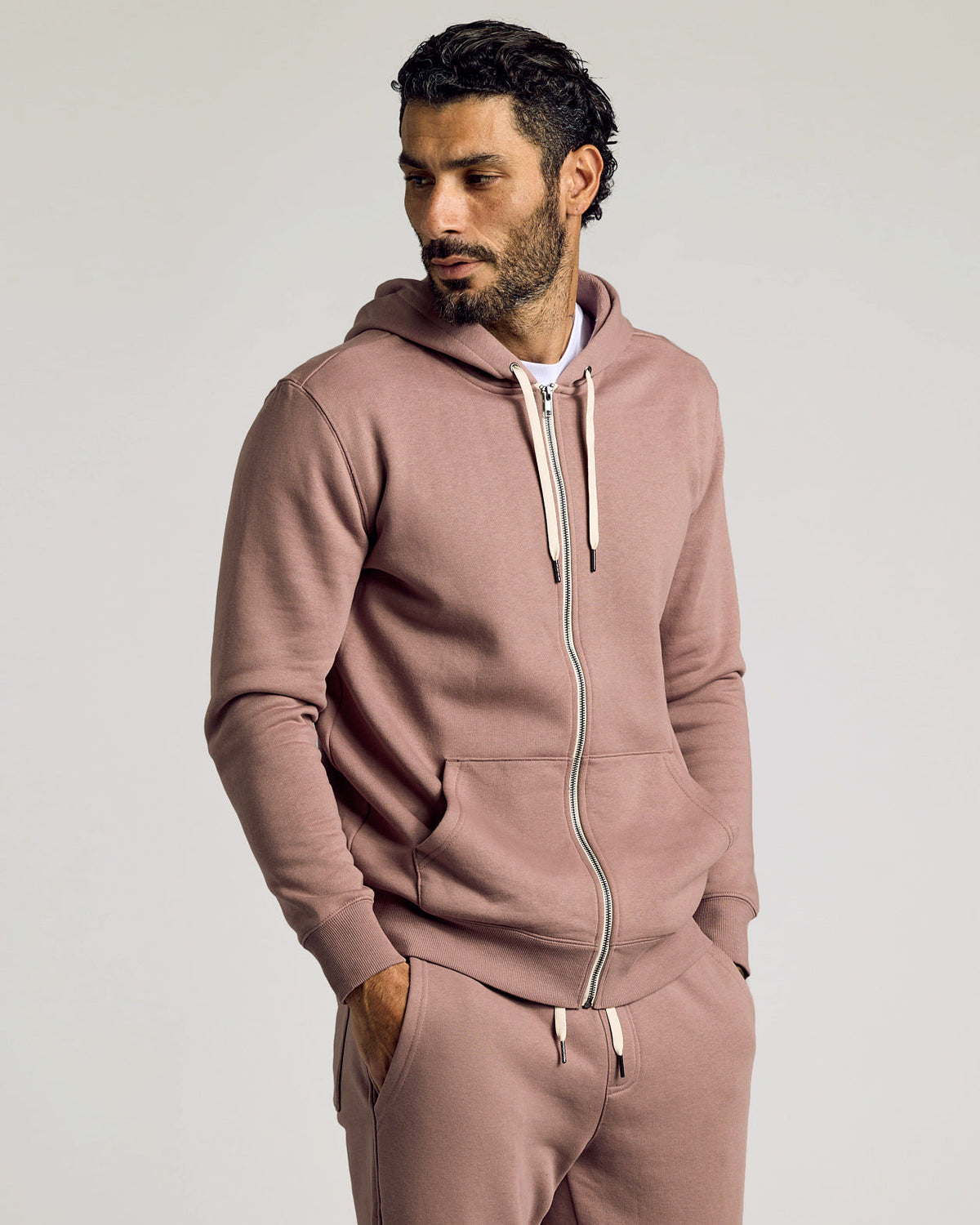 Slate Mauve Fleece French Terry Zip Hoodie