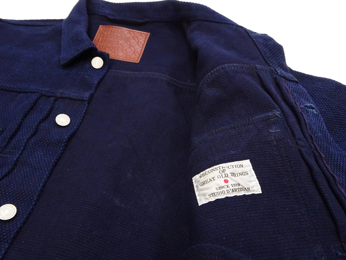 Studio D'artisan Men's 14 oz Selvedge Sashiko Jacket - Type II Style - Deep Indigo One Wash - Made in Japan (SDA 4619)