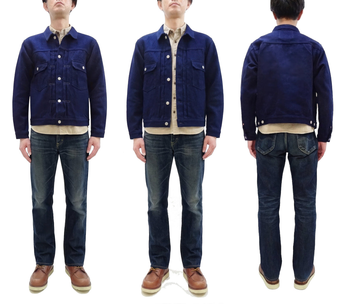 Studio D'artisan Men's 14 oz Selvedge Sashiko Jacket - Type II Style - Deep Indigo One Wash - Made in Japan (SDA 4619)