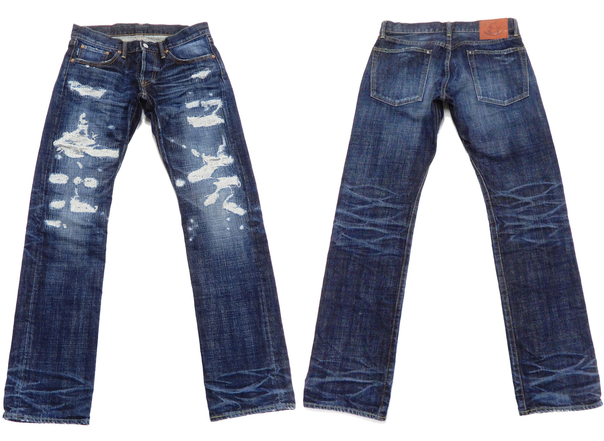 Eternal Ripped Distressed Jeans Men's Pre-Faded Denim Low Rise Slim Fit Straight Leg Button Fly 52292 Dark-Indigo