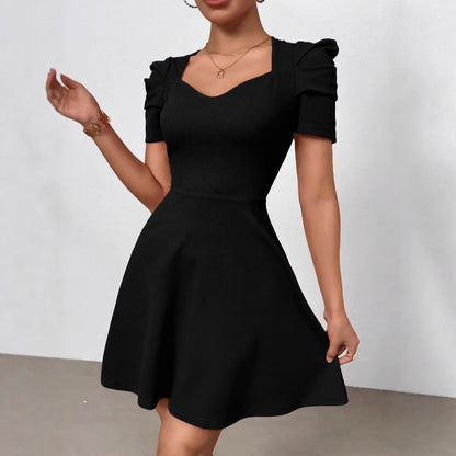 Women's Boat Neck High-Waist Mini Dress – Zipper Patchwork