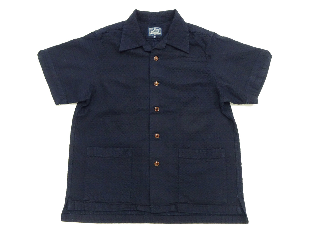 Studio D'Artisan Indigo Dobby Camp Collar Shirt - Men's Short Sleeve Casual Shirt with Relaxed Resort-Style Design - 5724 Deep-Indigo