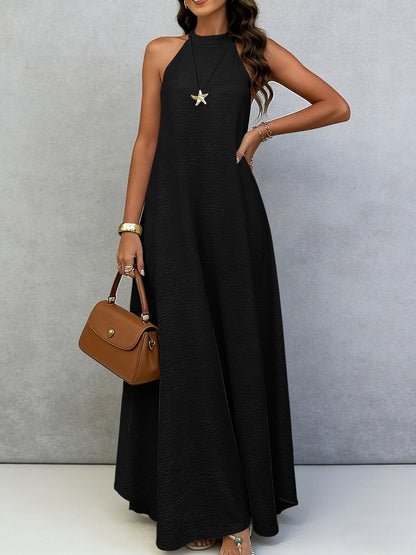 Women's Ice Silk Crinkle Sleeveless Swing Maxi Dress