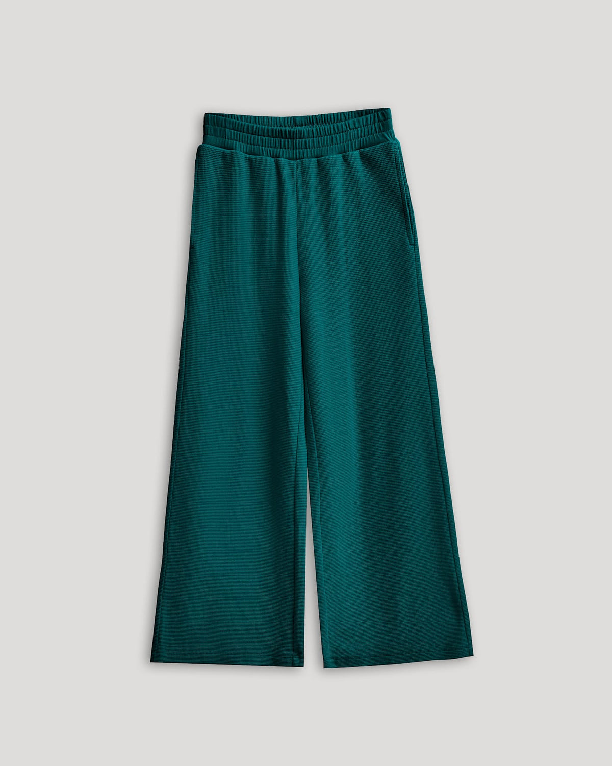 Girls Deep Emerald Waffle Wide Leg Pants