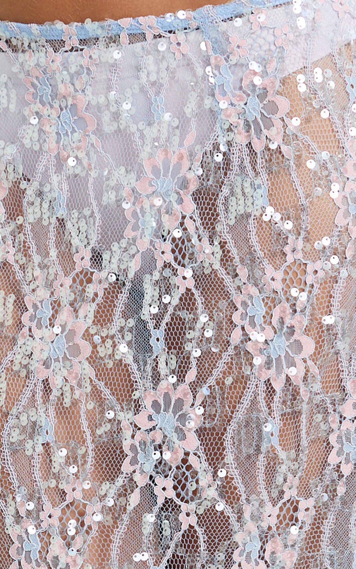 Gemmalyn Two Piece Top and Skirt Set - Sequin Lace Top And A Line Skirt in Pink