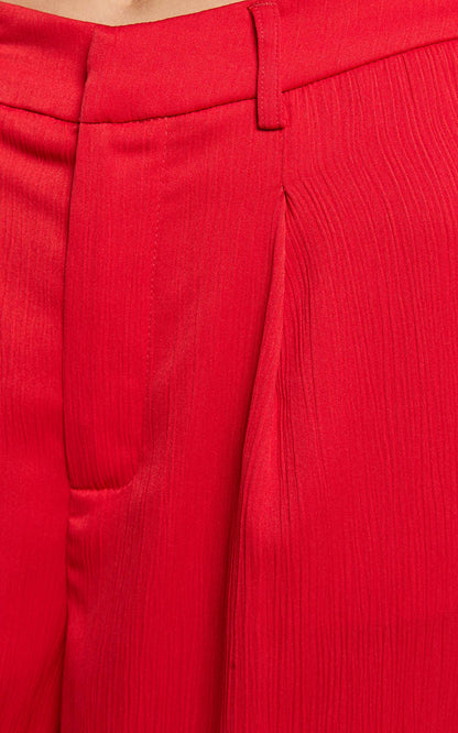 Jacie Pants - High Waisted Relaxed Textured Pants in Red
