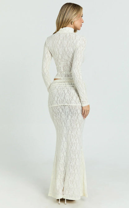 Kathleen Top - Turtle Neck Long Sleeve Jersey Top in Cream
