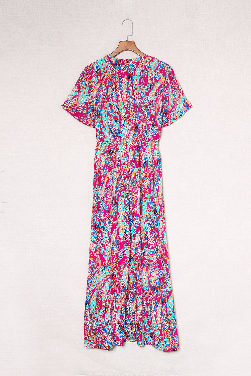Green Wrap V Neck Floral Maxi Dress