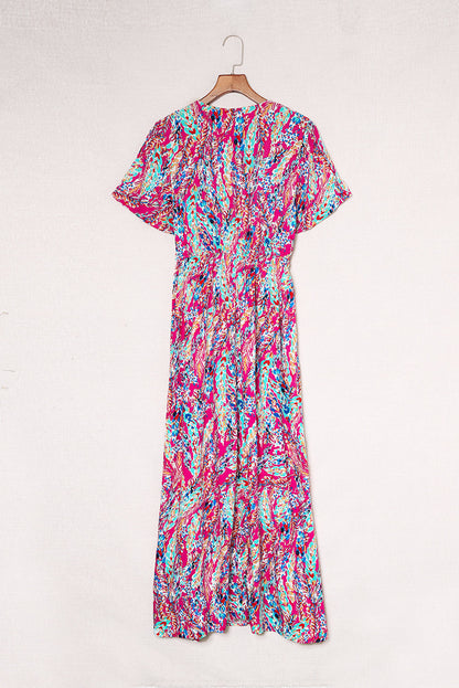 Green Wrap V Neck Floral Maxi Dress