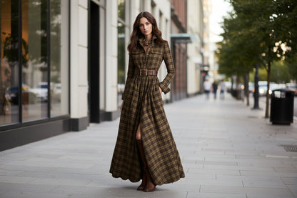 Women's Printed Lapel Slim-Fit Dress – Elegant Commuter Style