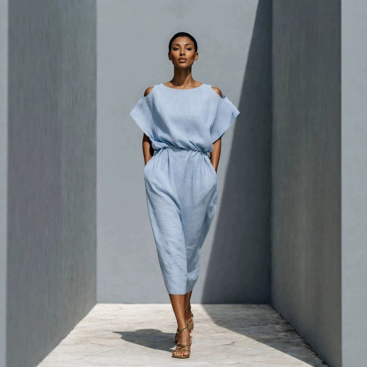 Women's Batwing Sleeve Off-Shoulder Elastic Waist Maxi Dress
