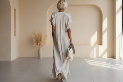 Lace-Trimmed Loose Long Dress for Women